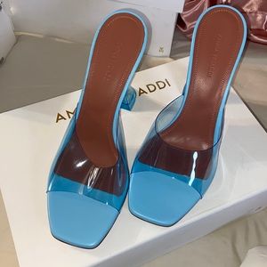 Amina Muaddi Lupita glass in light blue 39.5